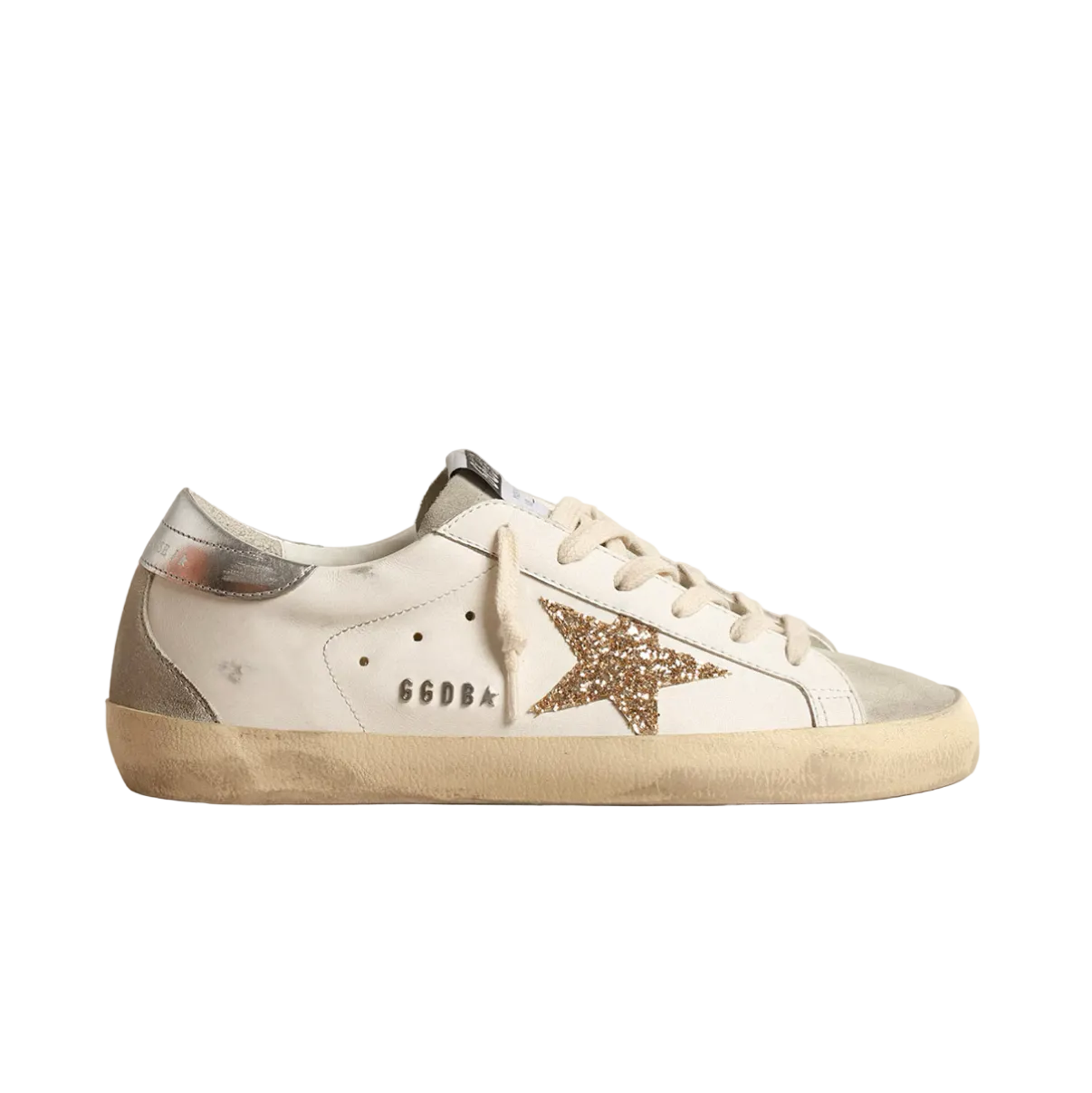 Basket Super-Star Paillettes Dorées en Daim Gris