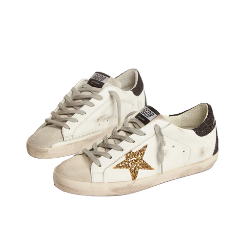 Basket Super-Star Étoile à Paillettes Dorées et Contrefort à Paillettes Noir