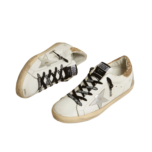 Basket Super-Star Cuir Blanc avec Contrefort Pailleté